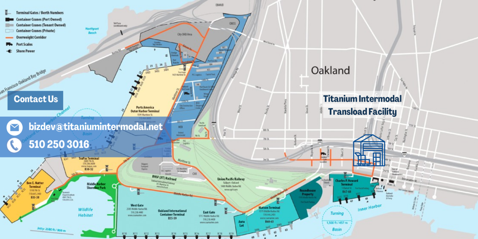 Port of Oakland terminal map with Titanium Intermodal transload facility